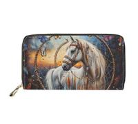 HUGS IDEA Genuine Leather Wallet for Women White Horse Long Clutch Purse for Lady Large Capacity Credit Card Holder Wallet Dual Zipper Phone Purse