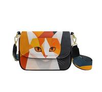 HUGS IDEA Geometric Cat Crossbody Purse for Women Trendy Crossbody Handbag Leather Shoulder Bag with Guitar Strap Artistic Cross Body Wallet for Outdoor Travel