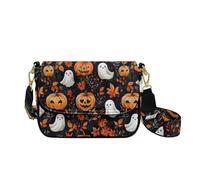 HUGS IDEA Ghost Women's Hobo Handbag Genuine Leather Crossbody Purse Spooky Pumpkin Shoulder Bag for Lady with Guitar Strap Stylish Work Cell Phone Wallet