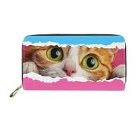 HUGS IDEA Ginger Cat Long Wallet for Women Cute Kitten PU Leather Slim Credit Cards Clutch Purse Elegant Handbags Lightweight Slim Clutch Purse for Lady