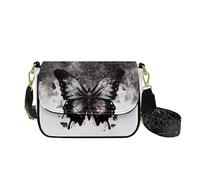 HUGS IDEA Gothic Butterfly Crossbody Purse for Women Leather Shoulder Bag with Guitar Strap Fashion Handbag for Lady Work Stylish Travel Wallet with Zipper Inner Pocket