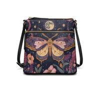 HUGS IDEA Gothic Moth Hobo Bag for Women Fashion Crossbody Shoulder Bag for Lady Vintage Leather Handbags for Work Fashion Tote Handbag with Zipper Pockets Cell Phone Purse