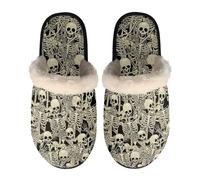 HUGS IDEA Gothic Sugar Skull Womens Comfy Memory Foam Slip on House Shoes - Ladies Plush House Slippers with Anti-Skid Rubber Sole