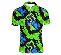 HUGS IDEA Green and Black Casual Jersey Sport T-Shirt Tees Button Up Shirts Athletic Short Sleeve