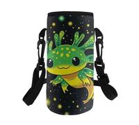 HUGS IDEA Green Axolotl Water Bottle Carrier Bag Dustproof Shockproof Water Bottle Holder with Strap Suitable for Hiking Walking Outdoor Travel for Kids