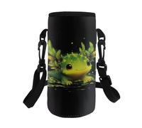 HUGS IDEA Green Axolotl Water Bottle Pouch for Boys Portable Water Bottle Holder with Adjustable Strap Lightweight Cup Cover for Outdoor Travel
