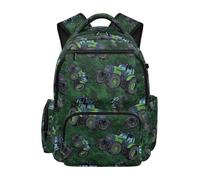 HUGS IDEA Green Tractor Boys Backpack Lightweight School Bookbag Large Capacity Dual Side Pockets Padded Straps Toddler Bookbag Back to School Preschool Playdate