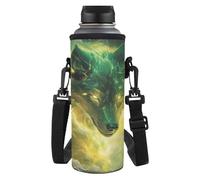 HUGS IDEA Green Wolf Water Bottle Carrier for Boys Cool Wolf Water Bottle Pouch with Shoulder Strap for School Lightweight Wterbottle Holdersp for Outdoor Training