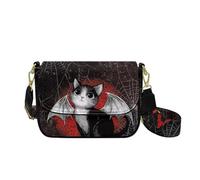 HUGS IDEA Halloween Crossbody Handbag for Women Black Cat Leather Shoulder Bag with Wide Strap Stylish Satchel Purse for Lady Daily Use Hallowen Gifts for Sister