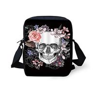 HUGS IDEA Halloween Messenger Bag for Cellphone Pouch Skeleton Flower Gothic Small Sling Cross Body Bag Shoulder Satchel Handbags Vintage Bag for Purse Wallet