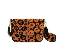 HUGS IDEA Halloween Purses and Handbags Pumpkin Print Shoulder Bag for Women Leather Crossbody Purse with Wide Strap Trendy Handbag for Lady Daily Use Travel