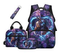HUGS IDEA Heart Horse Backpack for Girls with Lunch Box 4 Pcs Waterproof Roomy Pockets School Book Bag Pencil Case Keychain for Family Camping Trips Ages 8-10
