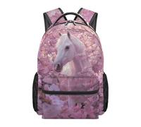 HUGS IDEA Horse School Bag for Teen Girls Multi-Compartment Bookbag Water-Resistant Rucksack for Elementary Students 17 Inch Kids Backpack