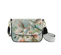 HUGS IDEA Hummingbird Crossbody Bags for Women Floral Trendy Leather Shoulder Purse with Guitar Strap Lightweight Handbag for Lady Fashion Satchel Bag