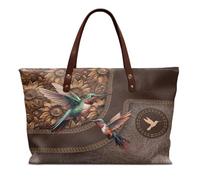 HUGS IDEA Hummingbird Leather Shoulder Bag Brown Leather Purse for Women Soft Ladies Shoulder Handbag Vintage Satchel Bag for Work, Travel, Casual Use