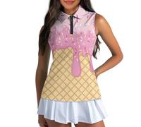 HUGS IDEA Ice Cream Waffle Print Women's Sleeveless Golf Tennis Shirts 1/4 Zip Dry Fit Workout Tops Athletic Shirt