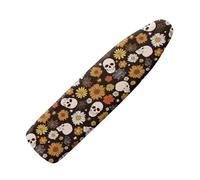 HUGS IDEA Ironing Board Cover- Sunflower Gothic Skull Print Stretchy Fabric 52" x 13" Thick Padding for Iron Board, Heat Resistant Iron Board Protector Cover