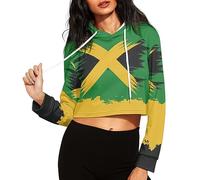 HUGS IDEA Jamaica Flag Womens Cropped Hoodies Drawstring Sweatshirt Casual Long Sleeve Pullover Crop Hoodie Sweatshirt Workout Tops