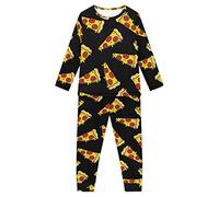 HUGS IDEA Kid Pajama Set 2 Pieces for Boys Girls, Funny Pizza Pattern Casual Long Sleeve Crewneck Pullover Tees and Trousers
