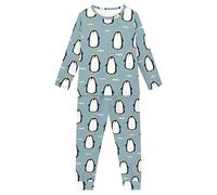 HUGS IDEA Kids 2 Pieces Pajama Set for Boys Girls Cartoon Penguin Long Sleeve Pullover Tee Shirt and Lounge Pants Nightwear Suit