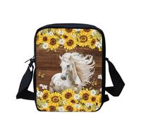 HUGS IDEA Kids Crossbody Shoulder Bag Sunflower White Horse Boys Girls Zipper Messenger Bag Mini Handbag Travel Bag