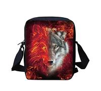 HUGS IDEA Kids Fashion Crossbody Shoulder Bag with Durable Zipper, Abstract Fire Grey Wolf Print Travel Messenger Bag