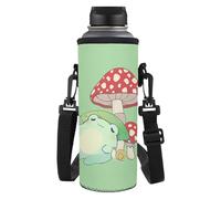 HUGS IDEA Kids Water Bottle Sleeve - Mushroom Cute Frog Print Boys Girls Botter Carrier Sling Bag Neoprene Carrier Insulated Bottles Cover with Strap