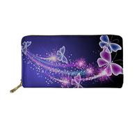 HUGS IDEA Ladies PU Leather Long Wallet Butterfly Print Clutch Bag Storage Purse for Travel Shopping