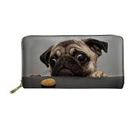 HUGS IDEA Ladies Stylish Long Clutch Wallet Lovely Pug Print Leather Purse Waterproof
