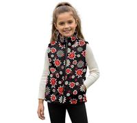 HUGS IDEA Ladybug Girls Fleece Vest Daisy Print Zip Up Vest Jackets for Kids Size 5-6 Lightweight Stand-Up Collar Sleeveless Outerwear with Pockets Cute Cozy Coats for Indoor