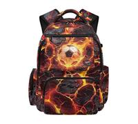 HUGS IDEA Lava Soccer Kids Backpack for Boys Cool 17inch Lightweight Bookbag Front Zipper Pocket Dual Side Pockets Teen Boys School Bookbag Back to School Sports