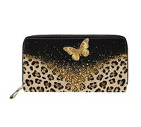 HUGS IDEA Leopard Butterfly Women's Wallet Retro Leather Zip Around Wallet for Lady Work Large Capacity Long Purse Credit Card Clutch Wristlet for Outdoor Travel