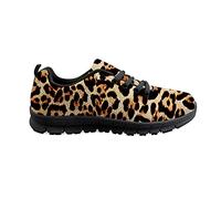 HUGS IDEA Leopard Spots Shoes Mesh Lightweight Walking Sneakers Brown Cheetah Outdoor Gym Casual Vacation Stylish Chic Walking Shoe Non-Skid - UK 7