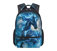 HUGS IDEA Lightning Horse Backpack for Teens Boys School Bags for Kids Large Capacity Children Rucksack for Elemntary Students Lightweight Daypack with Side Pockets