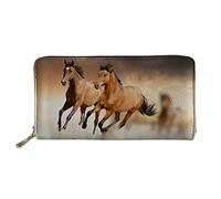 HUGS IDEA Long Leather Wallet Running Horse Design Cards Holder Organizer Zipper Around Purse
