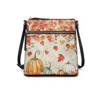 HUGS IDEA Maple Leaf Hobo Bag for Women Travel Fall Pumpkin Crossbody Shoulder Handbags Lightweight Crossbody Purse for Women Vintage Bucket Bag with Zipper Pockets
