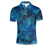 HUGS IDEA Mediterranean Sea Turtle Blue Ocean Animal Print Men's Classic Jersey Polo Shirt,Golf Shirt, Summer Constrat Trendy Poloshirt Casual Fit Short Sleeve Classic Collar