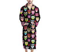 HUGS IDEA Men's Adults Robe Gowns Bathrobe Warm and Comfortable, Colorful Cartoon Owls Heart Cute, Dressing Gown Easily Wahed Robe with Belt