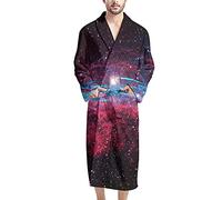 HUGS IDEA Men's Bath Robe Dressing Gown with Rose Nebula Red Blue Starry Night Galaxy, Easily Washed Soft Warm and Comfortable Pajamas, Snug Fluffy Bathrobe
