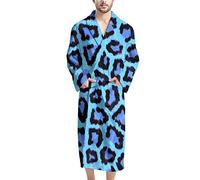 HUGS IDEA Men's Dressing Gown Bath Robe with Blue Leopard Chic, Soft Cozy Plush Loungewear and Nightwear Housecoat with Belt, Long Sleeve & Pockets