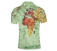 HUGS IDEA Men's Summer Short Sleeve Tops Retro Nautical World Map Print Polyester Classic Collar V-Neck Polo Shirts Tennis Tee Shirts Sports Jersey Shirts