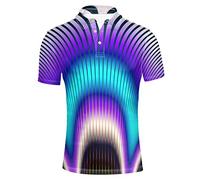 HUGS IDEA Men's Teal Striped Sport Shirts Summer Slim Fit Short Sleeves T-Shirt Sport Tee Tops
