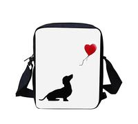 HUGS IDEA Messenger Bag Crossbag for Women Men, Dachshund Dog with Red Heart Balloon Print Sling Shoulder Bag for Shopping Travel
