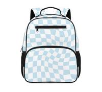 HUGS IDEA Mini Backpack for Toddlers, Waterproof Easy Clean Kids Bookbag with Front Zipper Pocket for Preschool Travel Weekend Outings 13.5 Inch Light Blue Checker
