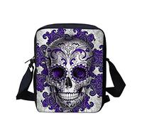 HUGS IDEA Mini Crossbody Bag for Kids Women, Purple Sugar Skull Print, Durable Zipper Satchel Messenger Bag with Adjustable Strap, for Hiking Shopping Travel