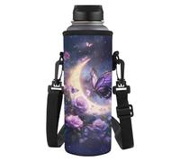 HUGS IDEA Moon Butterfly Water Bottle Carrier Reusable Shoulder Strap Bottles Bag for Outdoor Sports, Universal Fit 500ml-1L Washable Water Bottle Holder for Walking