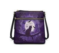 HUGS IDEA Moon Cat Hobo Bag for Lady Lightweight Leather Crossbody Shoulder Purse with Zipper Pockets, Large Capacity Travel Daily Use Bag