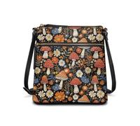 HUGS IDEA Mushroom Bucket Purse for Women Floral Leather Crossbody Bag for Lady Travel Autumn Shoulder Handbag Large Capacity Tote Purse