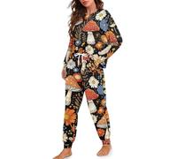 HUGS IDEA Mushroom Women's Pajama Sets Floral Long Sleeve Sleepwear 2 Piece Outfits Fashion Lounge Sets for Women Autumn Loungewear Fall Cozy Nightwear with Pants