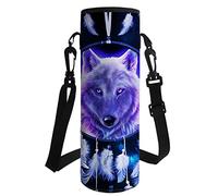 HUGS IDEA Neoprene Bottle Holder Pouch Sleeve, Wolf Galaxy Dream Catcher Print Insulated Bottle Carrier Case